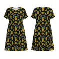 thumbnail image 3 of Bixox Robe d'Été à Manches Courtes pour Femmes Robe Ample Longueur Genou avec Poches-Ananas, 3 of 7