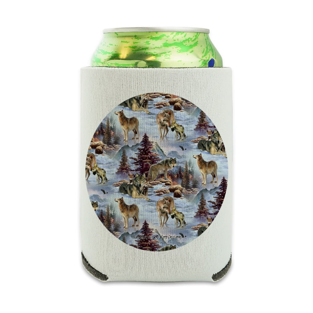 Wolf Pack Baby Wolves Snow Mountains Pattern Can Cooler Drink Sleeve
