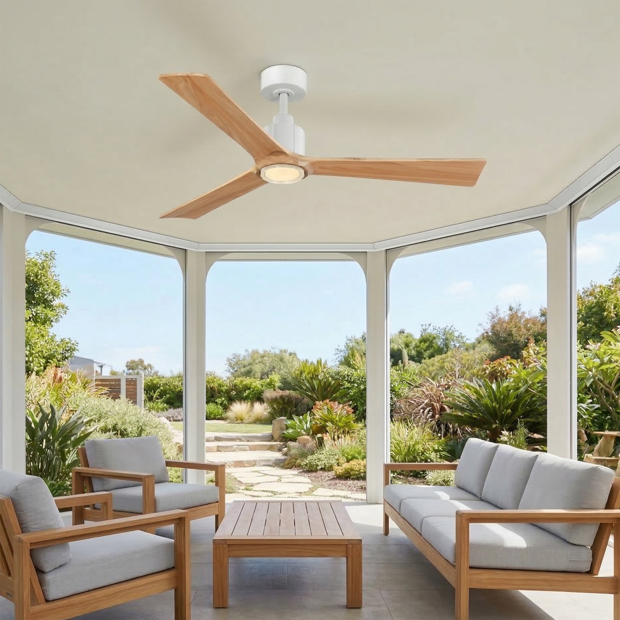 Better Homes & Gardens 52" Zachary Matte White Indoor/Outdoor Downrod Ceiling Fan with Light Kit and Remote Control