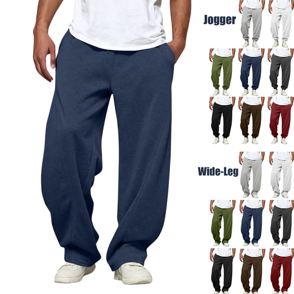 Sweatpants for Men Dqueduo Men's Fashion Casual Comfy Solid Color Loose Summer Drawstring Pockets Pants Navy XL