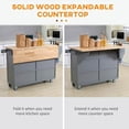 thumbnail image 6 of Yardi Yarda Rolling Kitchen Island Cart with 2 Drawers and 2 Storage Cabinets, Kitchen Cart on Wheels with Rubber Wood Top, Island Table with Drop Leaf for Indoor, Dark Gray, 6 of 7