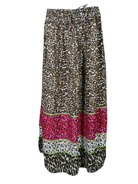 Mogul Womens Maxi Long Skirt Leopard Print Summer Gypsy Flare Peasant Long Skirts S/L