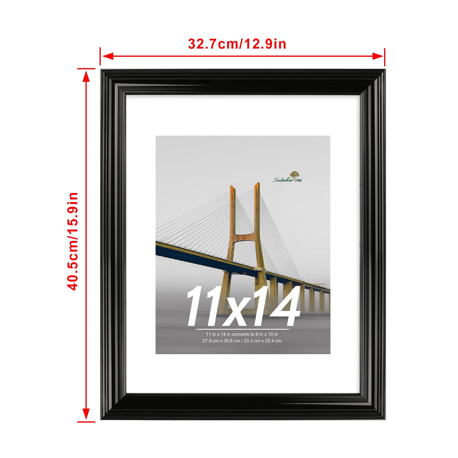 Scholartree 2PACK 11x14 Picture Frame , Display Photo 11x14 Matted to 8x10 Wall Frame Frame, Black