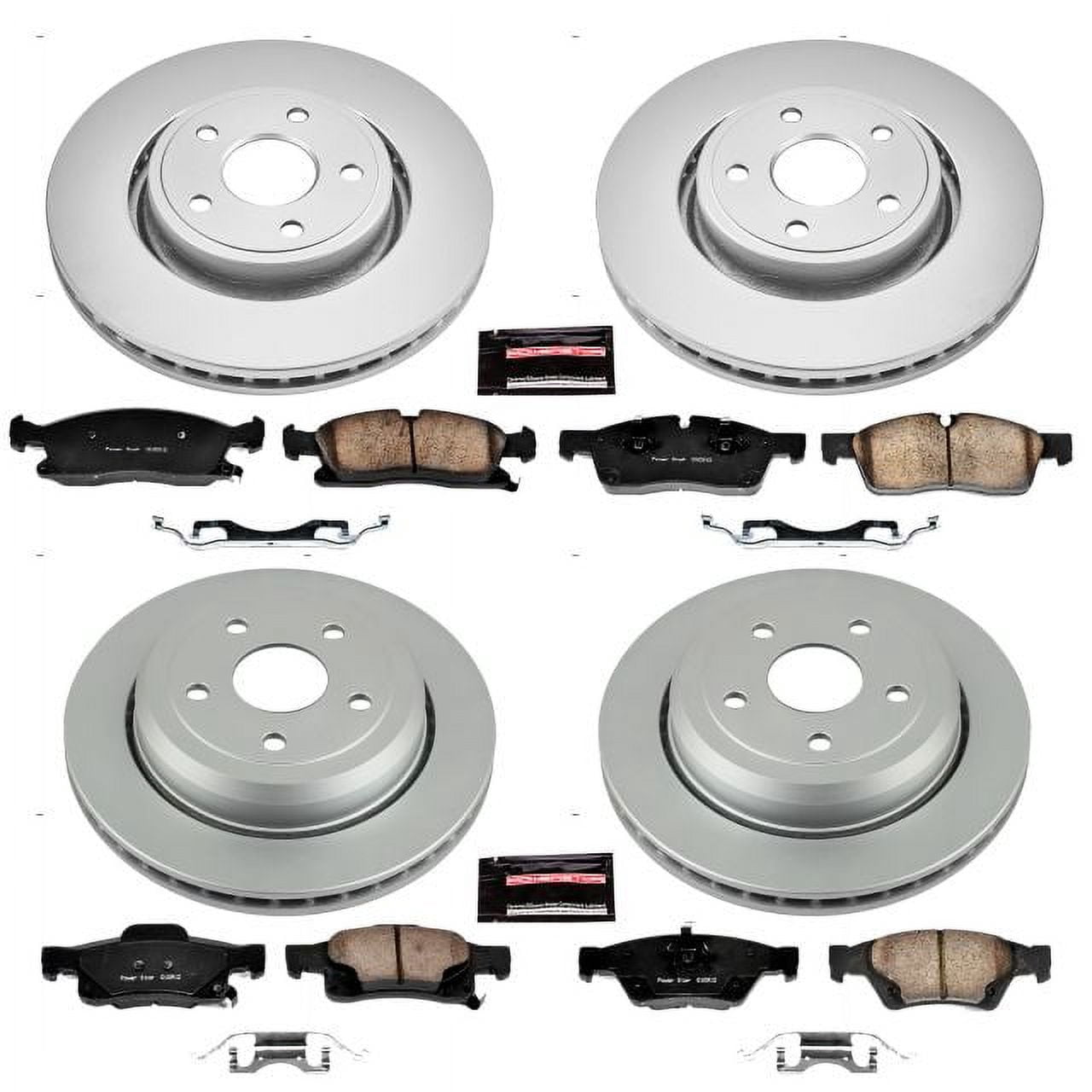 PowerStop Front and Rear Geomet Coated Brake Rotor and Pad Kit Fits: DODGE JEEP Select Models CRK5955