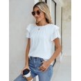 thumbnail image 4 of Women Dressy Casual Tops Business Work Blouses Summer Shirts Short Sleeve Crew Neck Outfits 2025, 4 of 5