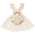 thumbnail image 2 of IBTOM CASTLE Baby Girl 1st Birthday Outfit Lace Tulle Romper Princess Tutu Dress Headband Shiny ONE Cake Smash Photo Shoot Clothes 6-12 Months Apricot Rainbow, 2 of 8