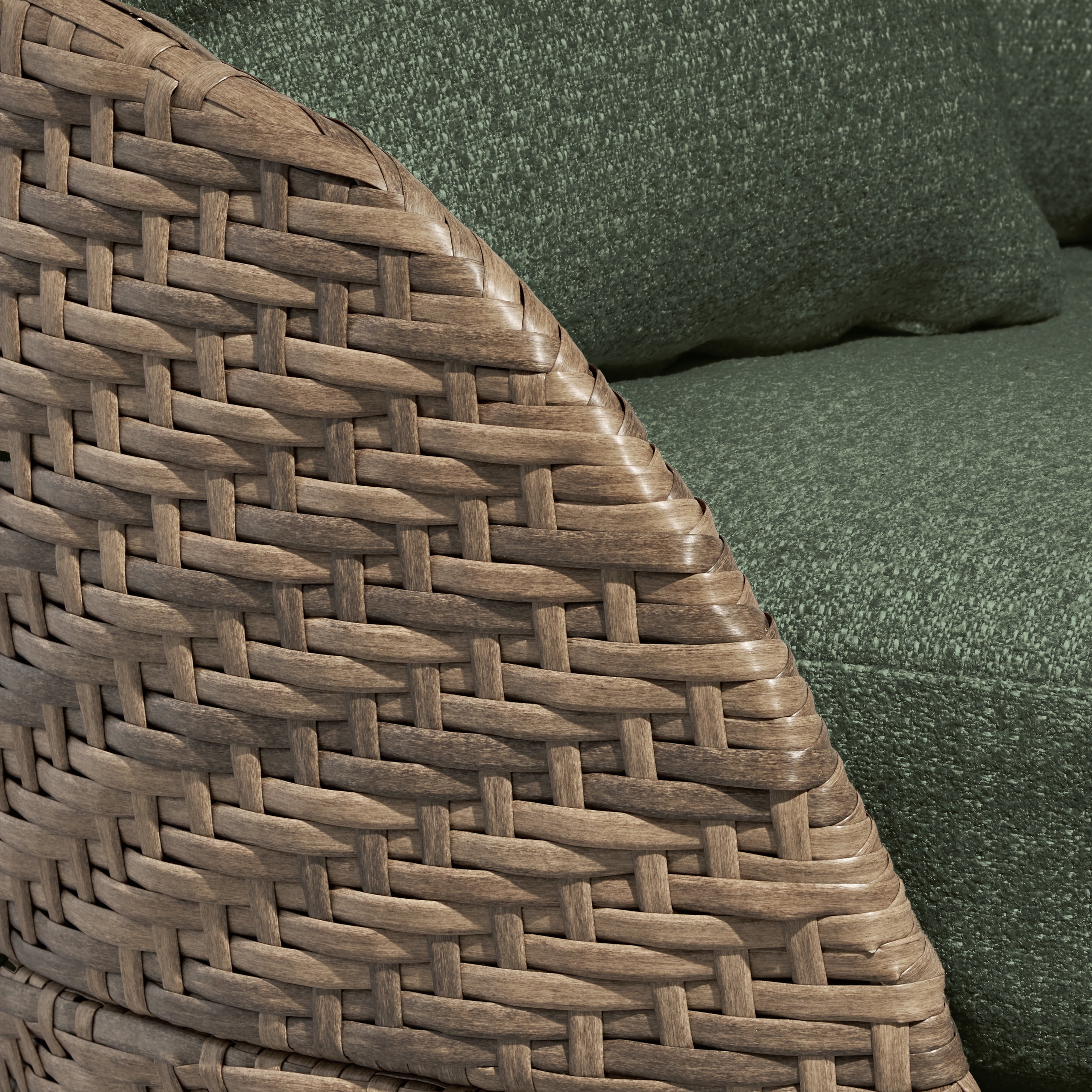 Beautiful Wicker Outdoor Swivel Statement Chair with Boucle Cushions & Cover by Drew Barrymore, Brown/Thyme