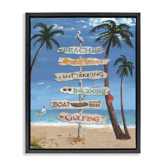 Stupell Industries Tropical Summer Fun Activities Black Floating Frame Canvas Art, 25 x 31, by Gail Fraser