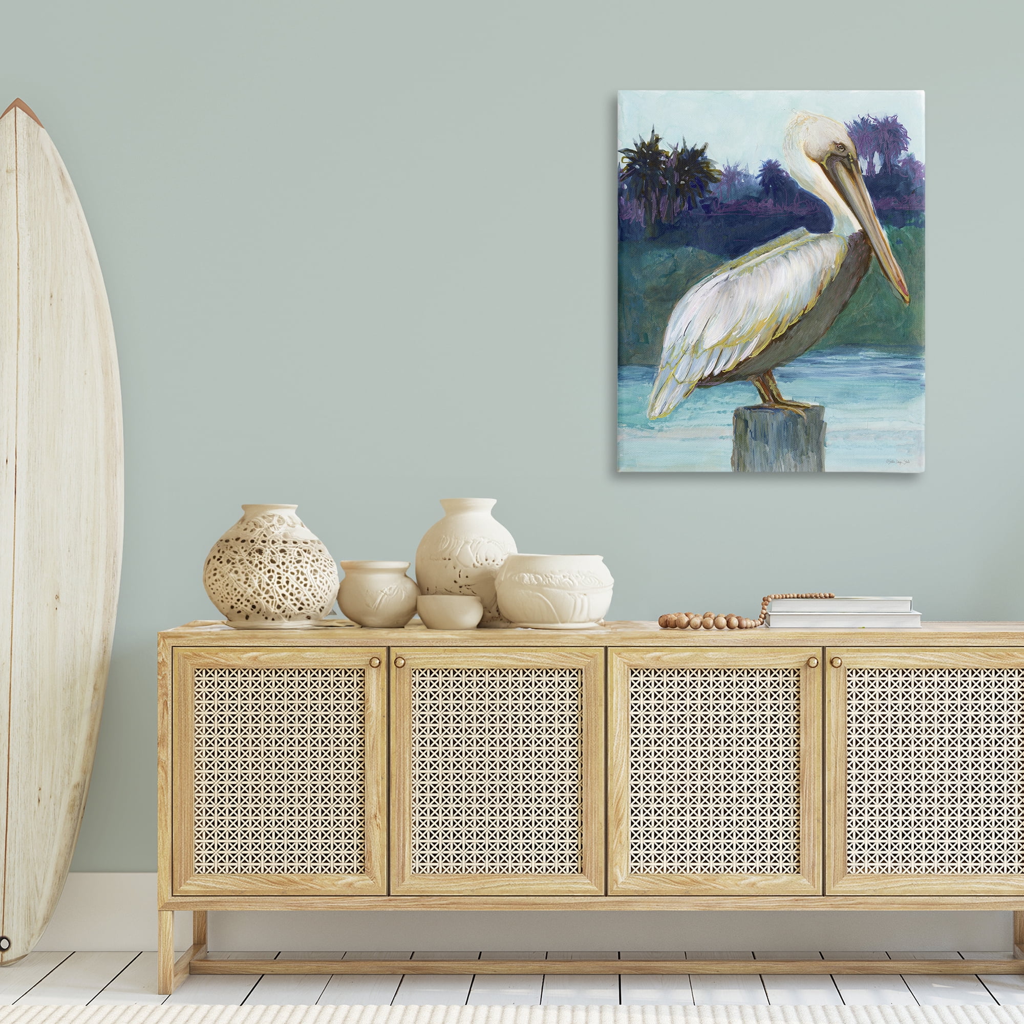 Stupell Industries Tropical Pelican Perched Animals & Insects Painting Gallery Wrapped Canvas Art Print Wall Art, 30 x 40