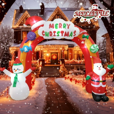 2.7M/9FT Christmas Inflatable Arch with Santa Claus And Snowman Cute Outdoor Indoor Garden Yard Party Inflatable
