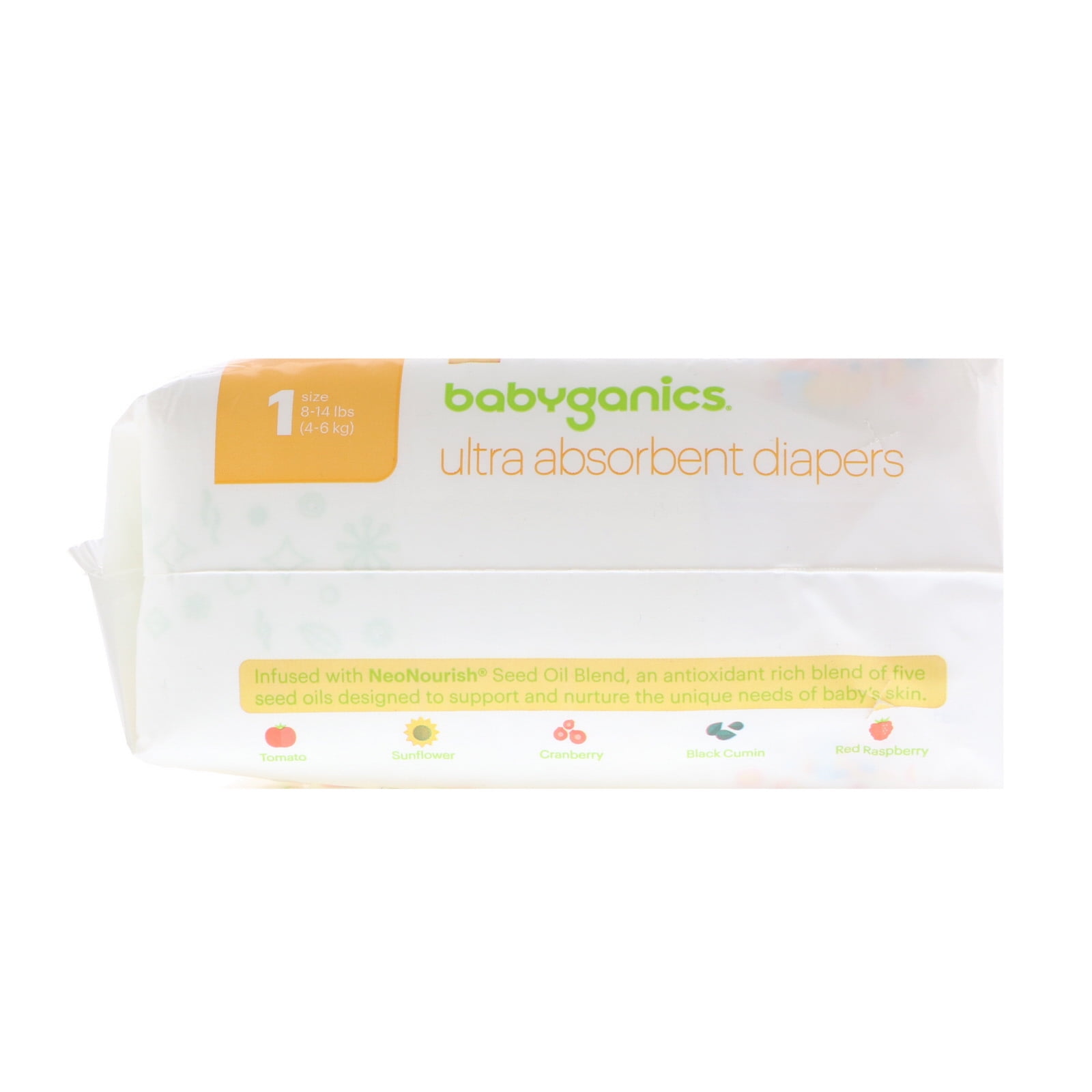 BabyGanics  Ultra Absorbent Diapers  Size 1  8-14 lbs  4-6 kg   34 Diapers