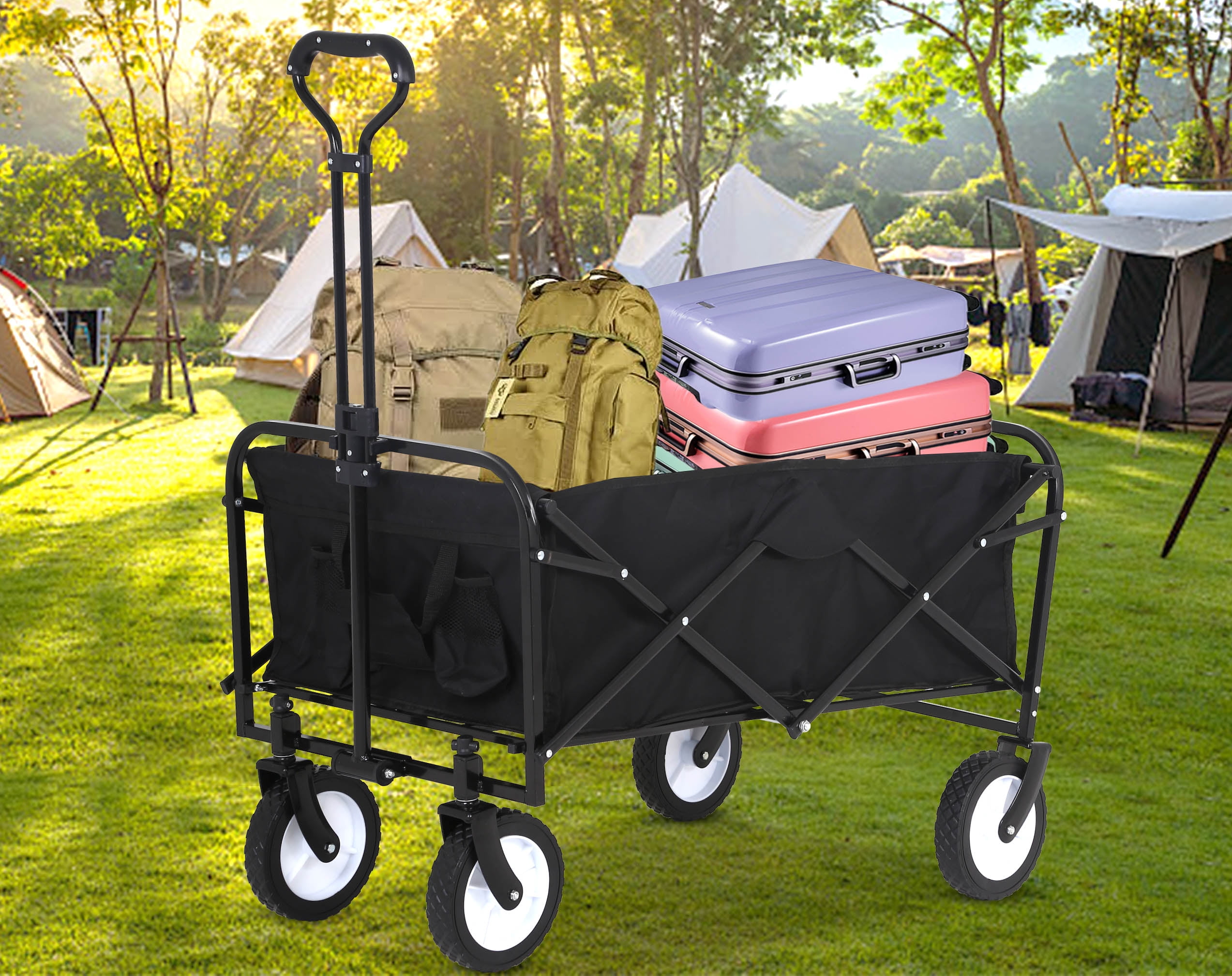 YRLLENSDAN Collapsible Garden Cart with Wheels, Folding Garden Carts