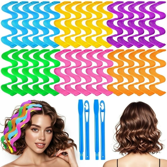 LQQBOX 30 Pcs Hair Curlers Wave Curls Styling Kit with 2 Pcs Styling Hooks, No Heat Hair Curlers Heatless Wave Curlers for Women Girls Long Medium Short(6 Colors, 30 cm/11.81 inch)