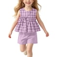 thumbnail image 2 of SGFCWSX Girls 2 Piece Outfits Sleeveless Gingham Ruffle Peplum Tops Solid Shorts Summer Casual Clothes Set Purple Size 7, 2 of 9