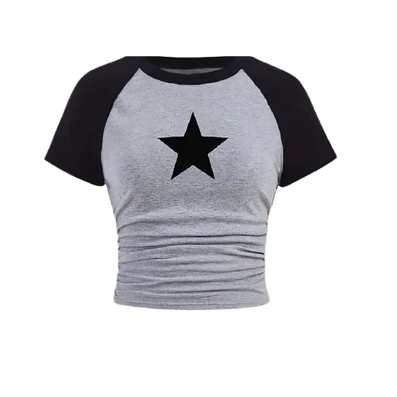 Tiijoy Girls Star Print Short Sleeve T-Shirt Casual Crew Neck Fitted T Shirt, Sizes 4-13
