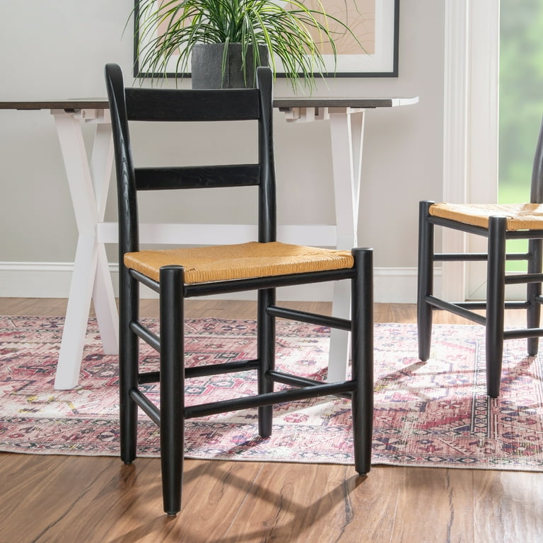 Black ladder back chairs with rush seats sales