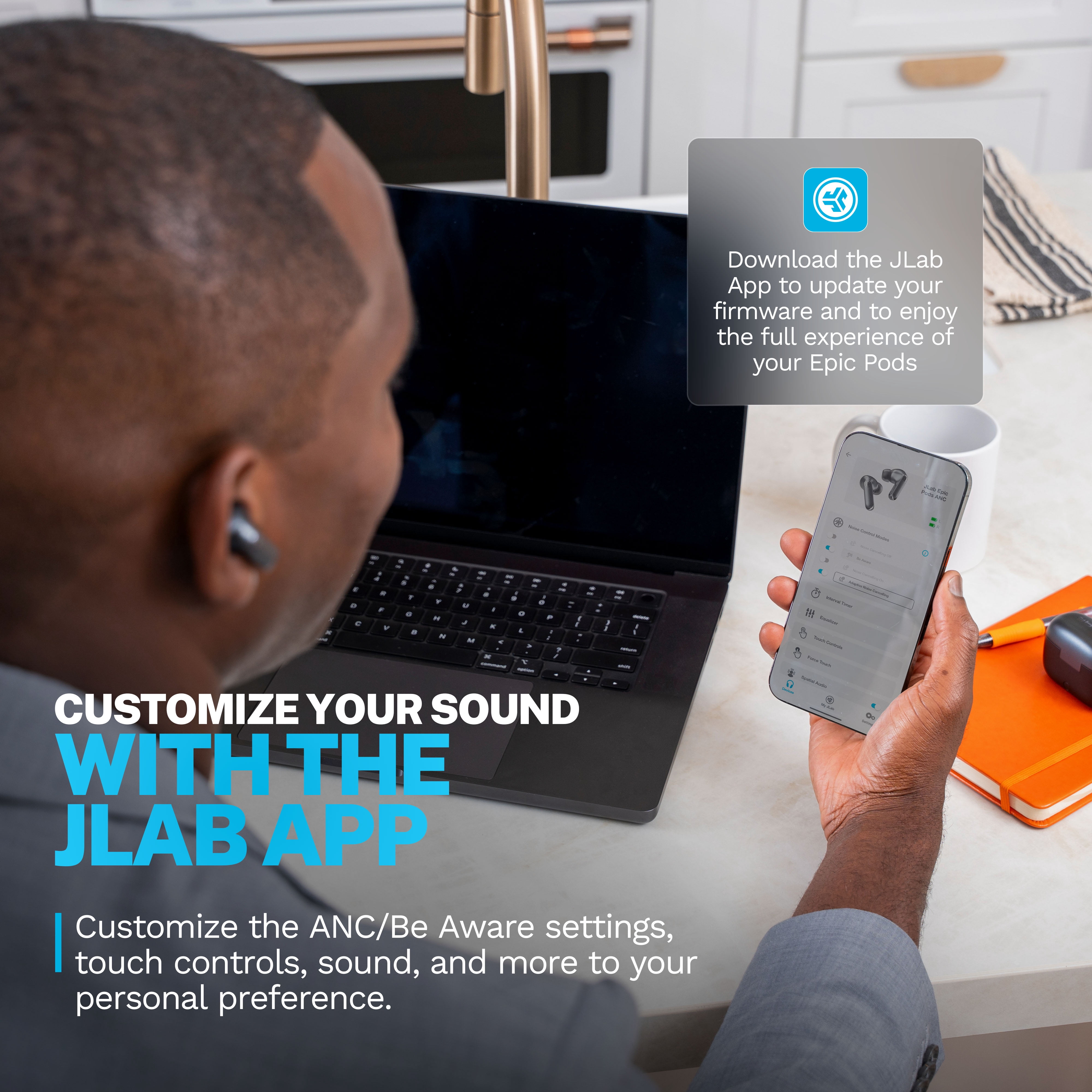 JLab Epic Pods ANC True Wireless Earbuds, Hi-Res LDAC, 60+ Hour Battery, Black