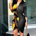 thumbnail image 2 of Pompotops Robe Professionnelle pour Femmes Col en V Manches Longues Imprimé Bandage Robe Chemise, 2 of 9