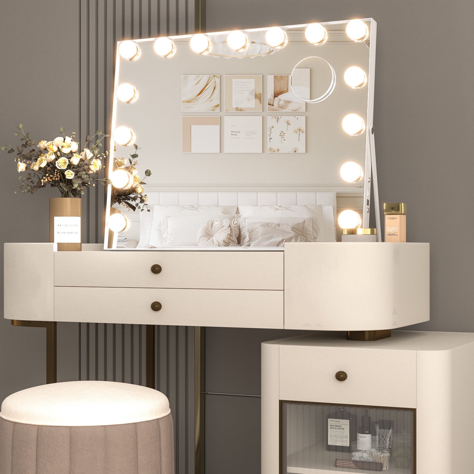 CONGUILIAO Hollywood Vanity Mirror with Lights, Vanity Makeup Mirror with 15 LED Bulbs, 3 Color Lighting Modes, USB Port, Smart Touch Control