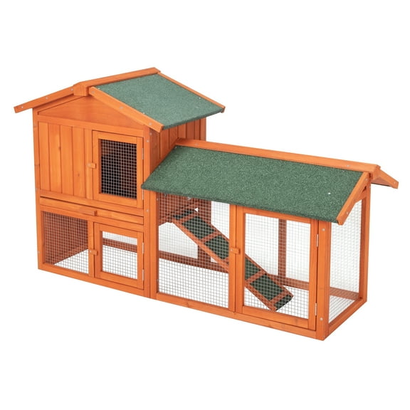 SalonMore 61" Wooden Rabbit Hutch Chicken Coop for Small Animal Pet Cage with Run Ramp and Tray