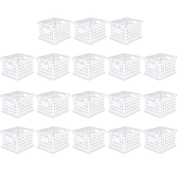 Sterilite Stackable Plastic Storage Crate Bin Organizer Box, White, 18-Pack
