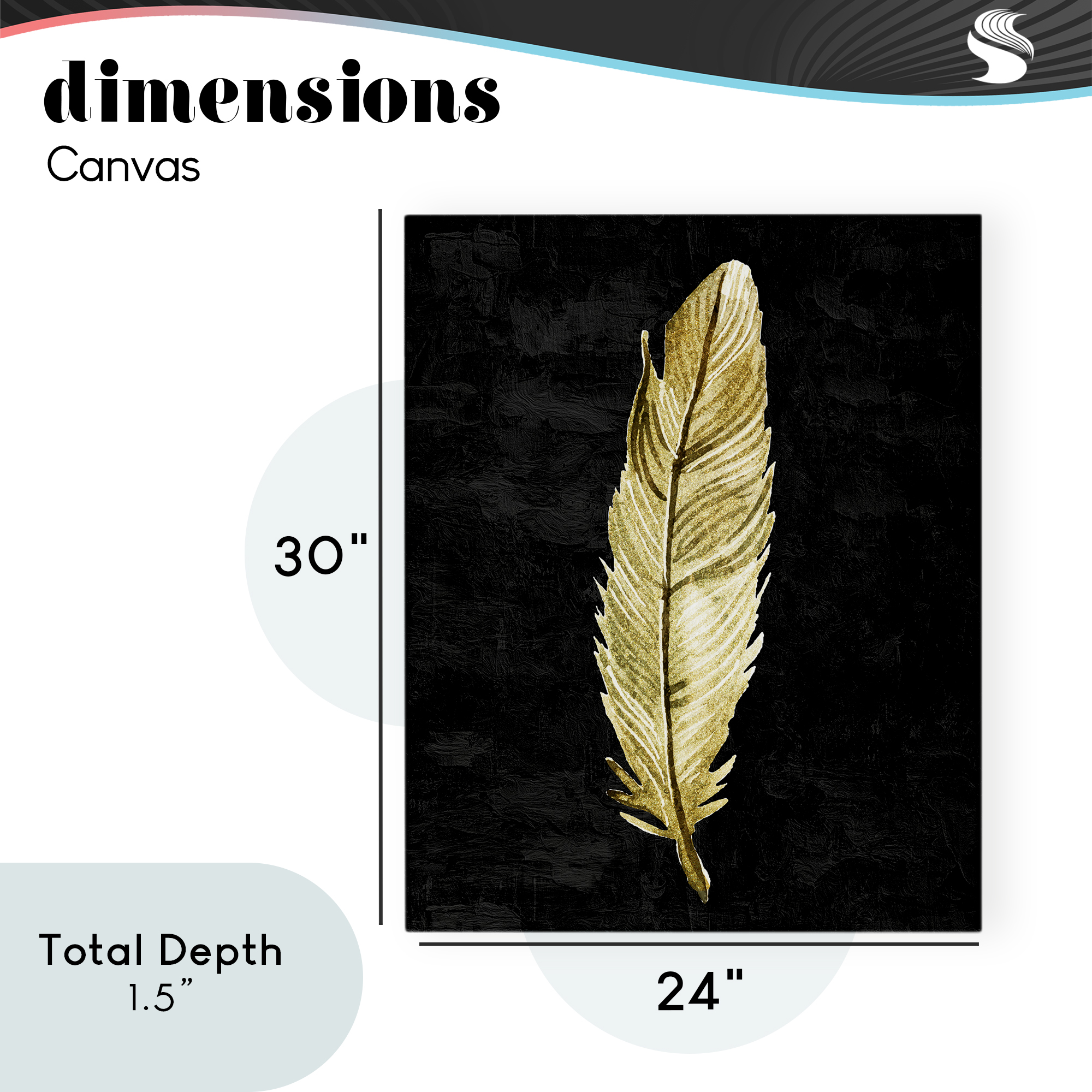 Curved Feather on Black Canvas Wall Art, design by Kim Allen