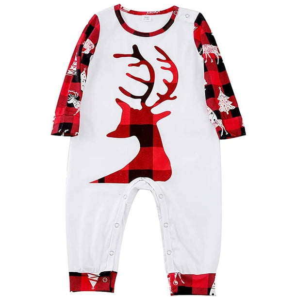 Matching Family Christmas Pajamas Women Men Red Plaid Deer Sleepwear Elk  Clothes Pjs 