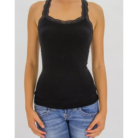 - TD Collections Women's Seamless Flower Lace Trim Top, Stretch Fit