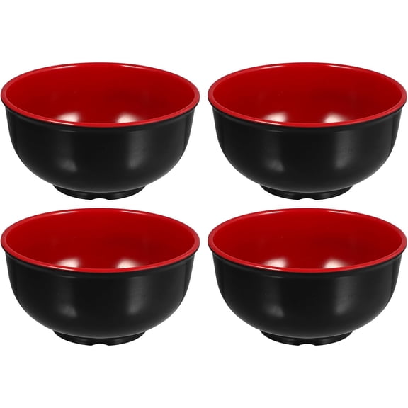 ABCISI 4Pcs Ramen Bowls, 6 Inch Unbreakable Soup Bowls, Melamine Cereal Bowls, Microwave and Dishwasher Safe, Lightweight and Versatile for Kitchen Use, Black Red