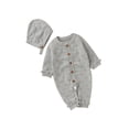 thumbnail image 2 of Qiylii Baby Knitted Romper, Solid Color Long Sleeves Buttons Bodysuit+Hat, 2 of 9