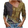 thumbnail image 2 of WXLWZYWL Fall Tops for Women Long Sleeve Collared V Neck Womens Button Down Color Block Blouse Casual Loose Fall Clothes, 2 of 5