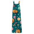 thumbnail image 4 of IYYVV Halloween Overalls Women Casual Loose Wide Leg Jumpsuits Summer Pumpkin Ghost Printed Baggy Rompers with Pockets Dark Green S, 4 of 5