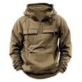 thumbnail image 3 of Sudaderas con capucha tácticas de media cremallera para hombre, sudaderas militares de lana sólida y cálida, chaquetas con capucha con múltiples bolsillos para hombre, Polar grueso para exteriores, 3 of 5