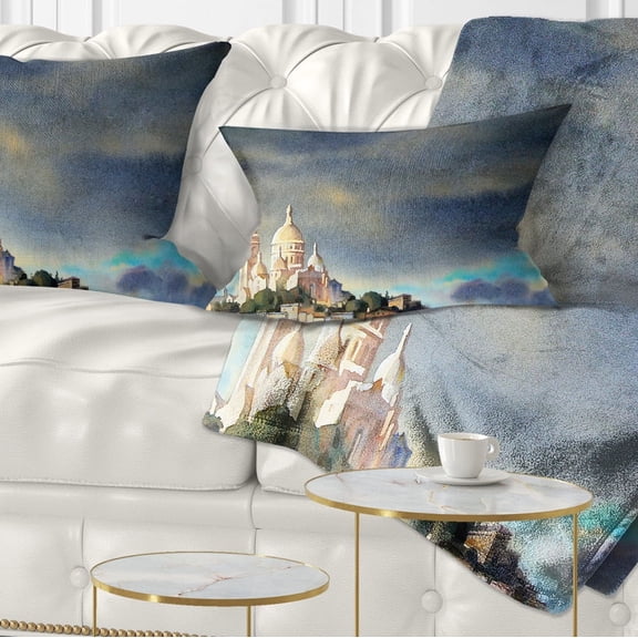 Designart Montmartre Skyline - Watercolor Painting Throw Pillow - 12x20