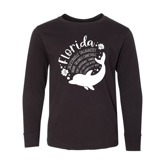 Inktastic Florida Cities with Dolphin Long Sleeve Youth T-Shirt