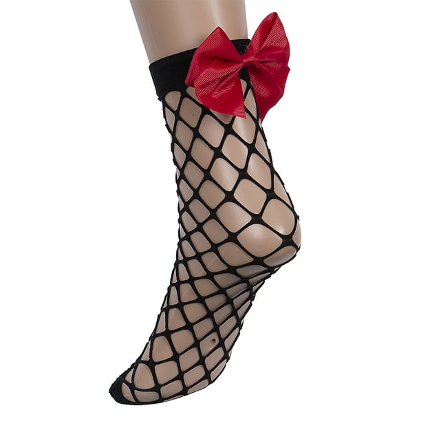 FINELOOK Women Fishnet Ankle Socks Lace Bowknot Socks Sexy Stockings 