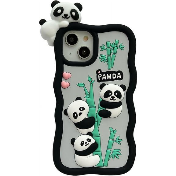 Kawaii Phone Cases for iPhone 13 Pro,Cute Cartoon Panda Phone Case 3D Funny Black Panda Bamboo Phone Case for Women Girls Soft Silicone Shockproof Cover for iPhone 13 Pro