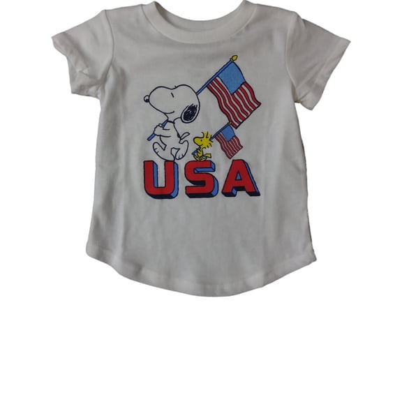Infant Girls Peanuts Snoopy Dog & Woodstock USA Patriotic Flag Tee Shirt 18m