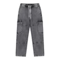 thumbnail image 6 of Migroa Mens Baggy Jeans Elastic Waist Denim Casual Loose Fit Wide Leg Cargo Pants with Drawstring Streetwear Pants Grey 2Xl, 6 of 9