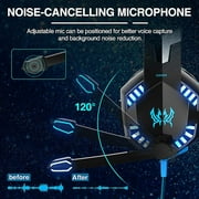 SPBPQY G2000 Gaming Headsets, Noise Cancelling Over-Ear Headset with Mic for PC/P4/P5 Surround Stereo Gaming Headphones with LED Light (Blue)