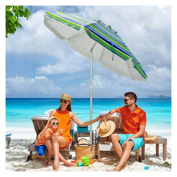 Beach Umbrella 6.5 ft with Carry Bag - UPF 50  Sun Protection - Tilt Mechanism & Sand Anchor - Portable Beach Shade for Patio, Garden, Camping