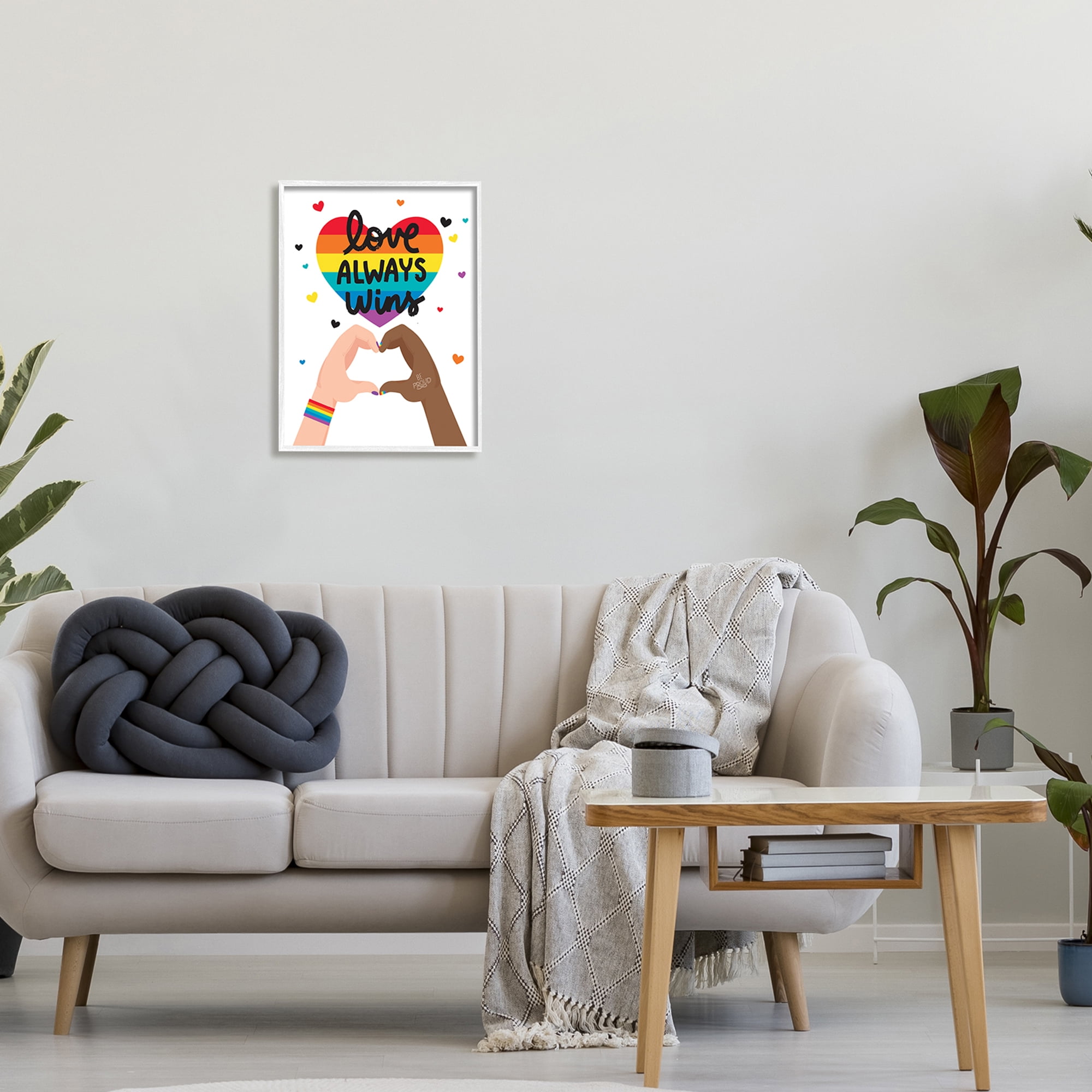 Stupell Industries Love Always Wins Rainbow Heart Hand Gesture,16 x 20, Design by Angela Nickeas