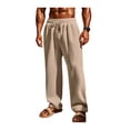 thumbnail image 4 of Men Pleated Pants Men's Pleated Pants Elastic Waist Drawstring Trousers with Side Pockets Solid Color Relaxed Fit Comfortable Stylish Men's Bottoms, 4 of 8