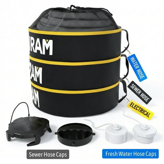 RV Hose Storage Bag Kit - Includes 3 Waterproof Storage Bags with Sewer Hose & Fresh Water Hose Caps, Durable Organization Holders for RVs, Campers, and Travel Trailers