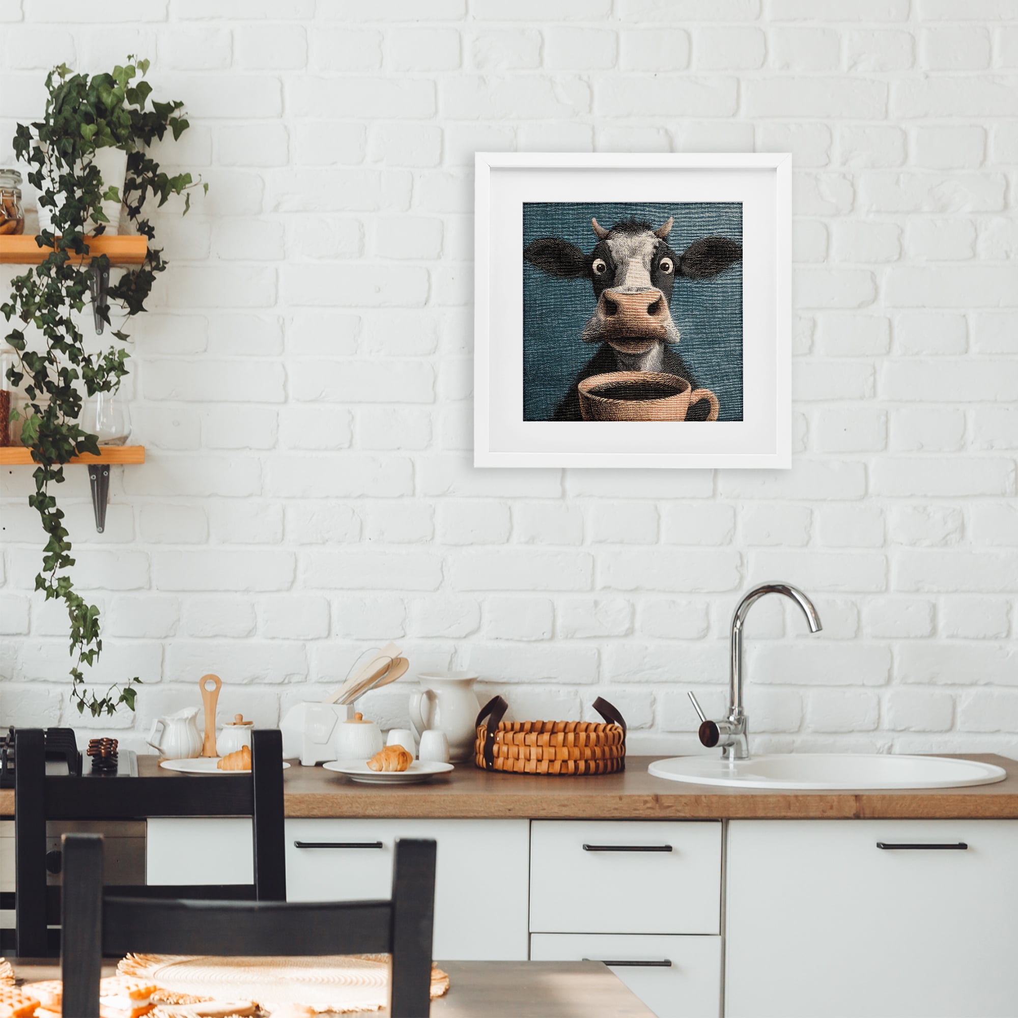 Stupell Industries Grumpy Cow & Coffee White Framed Print Under Glass, design by The Wands Want