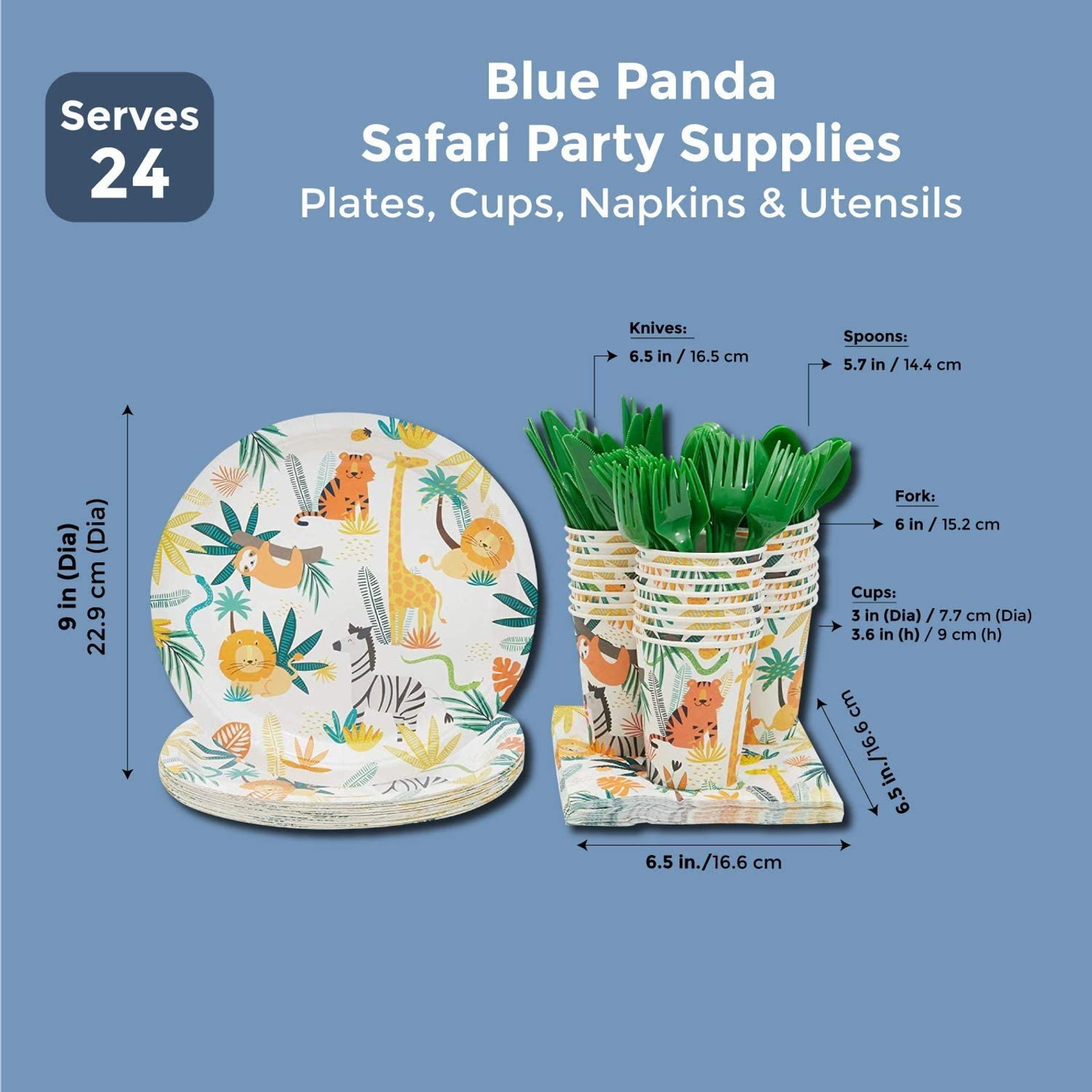 Jungle Safari Animals Themed Birthday Party Tableware Serves 20 Guests Forest Zoo Animal Party Dinnerware Set Jungle Safari Party Supplies Dinner Dessert Plates Napkins Cups Table Covers