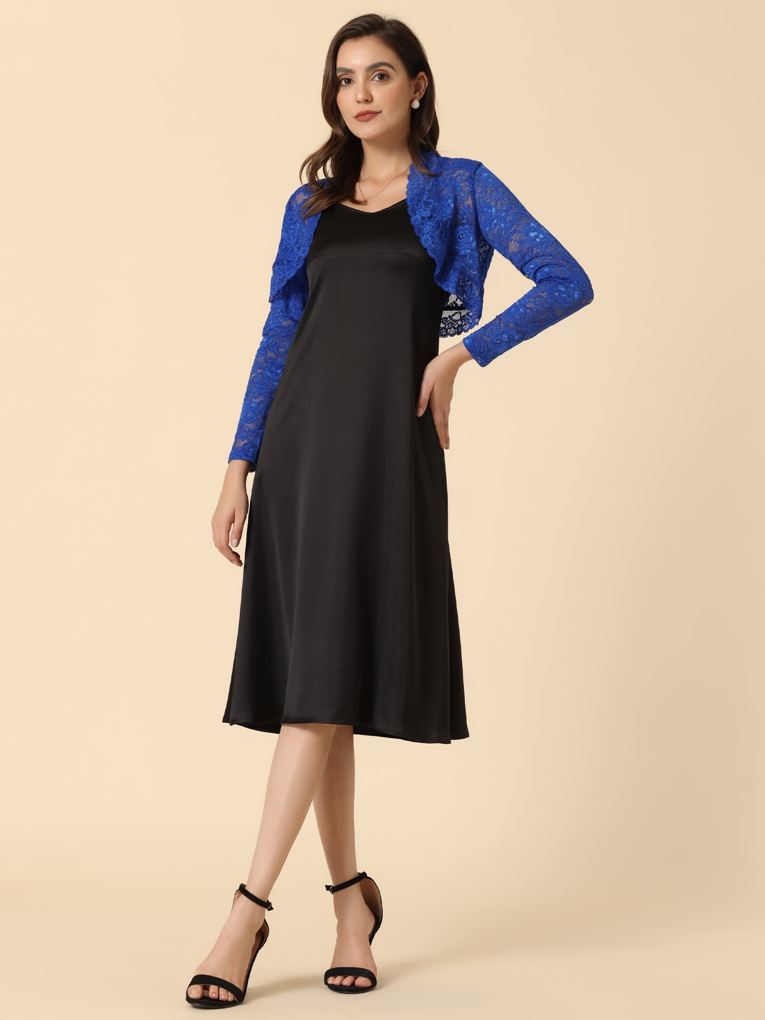 DARING DIVA Women's Lace Bolero Shrugs Sheer Crop Cardigan XS Royal Blue