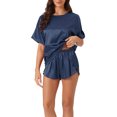 thumbnail image 1 of Conjunto de pijama de satén para mujer INSPIRE CHIC, camiseta de manga corta tipo pulóver con pantalones cortos, ropa de dormir XS azul marino para primavera y verano, 1 of 5