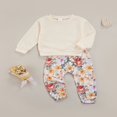 thumbnail image 4 of Baby Girls Long Sleeve Solid Color Waffle Pullover Tops+Long Pants Flower Printed, 4 of 10