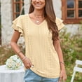thumbnail image 2 of Camiseta de mujer con mangas cortas con volantes, doble capa, cuello en V, agujeros calados, Top informal de verano, 2 of 6